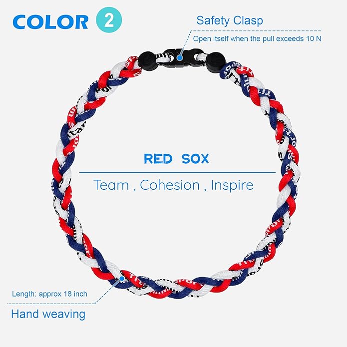 3 pcs Baseball Rope Necklaces, League Team Colors Braided Necklace, Baseball Team Gifts