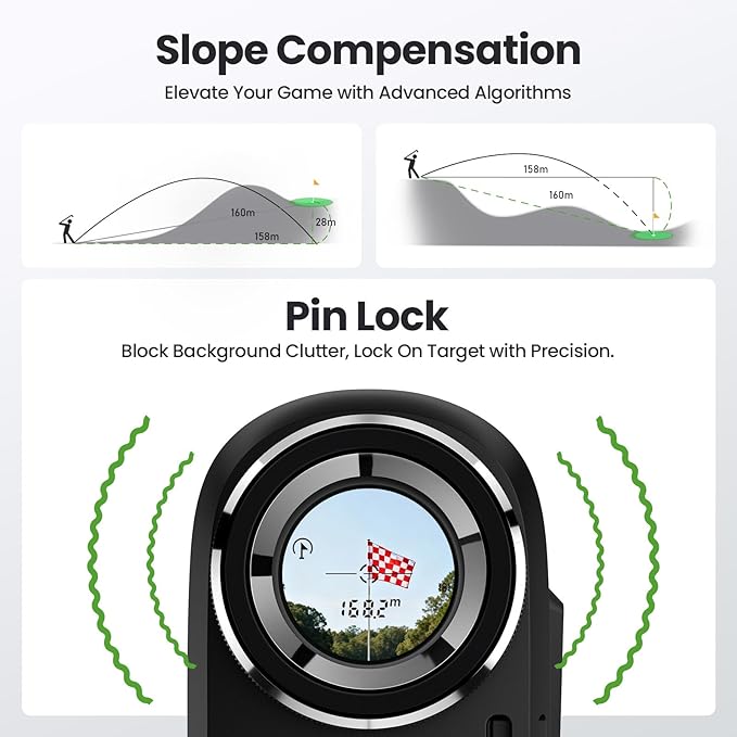 EENOUR Golf Range Finder with Slope, 1200 Yards Golf Rangefinder, Laser Rangefinders with Magnet and Pin Lock Vibration, 7X Magnification, Rechargeable Compact Portable Range Finder Golfing