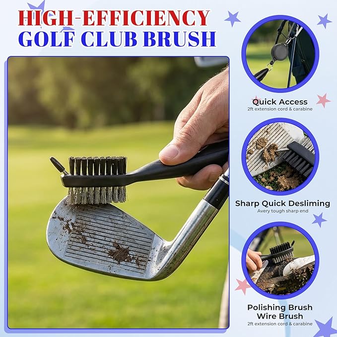 Golf Gifts for Men and Women, Golf Accessories Set with Gold Golf Balls, Telescope, Golf Tees, Brush, Divot Tool, Golf Green Reader, Scorer, Golf Ball Clamp Golf Tool Set Storage Case (Brown)