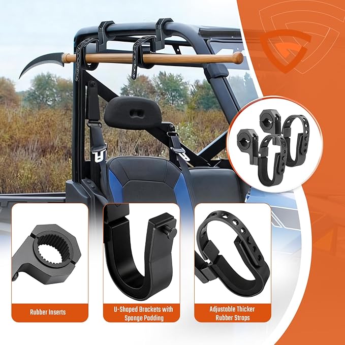UTV Hunting Tool Holder,Roll Bar Tool Gun Rack Fits for 1", 1.5",1.75", and 2" Roll Bar UTV Rack, Gun Mount Compatible with Polaris RZR Ranger Can-Am Kawasaki Snowmobile Golf Cart