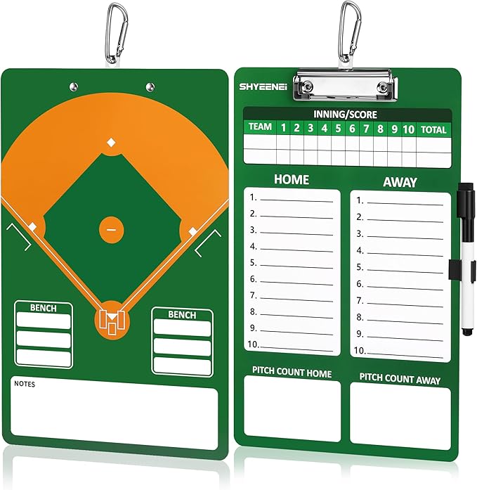 Baseball Lineup Board, Double-Sided Clipboard for Coaches, Dry Erase Lineup Boards, 3rd Generation Coaching Clipboard for Baseball, Softball, Portable and Efficient