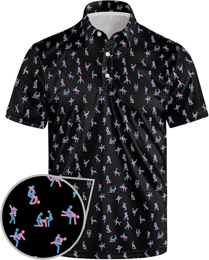 Golf Polo Shirts for Men Funny Print Short Sleeve Golf Shirts Performance Golf Polos