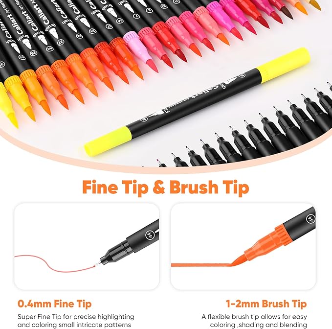 Caliart 72 Colors Double Tip Brush Pens Art Markers, Artist Fine & Brush Pen - Image 4