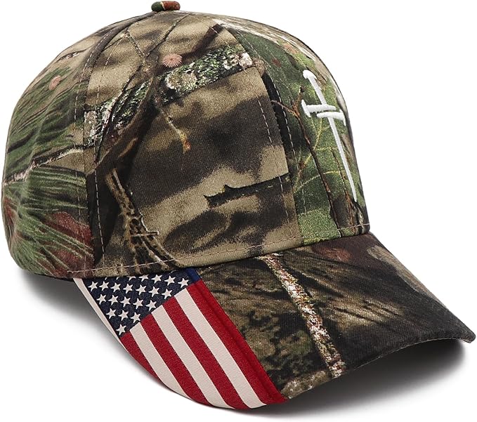 Jesus 3 Nail Cross Adjustable Baseball Cap with American Flag Hats for Men and Women Christian Gifts