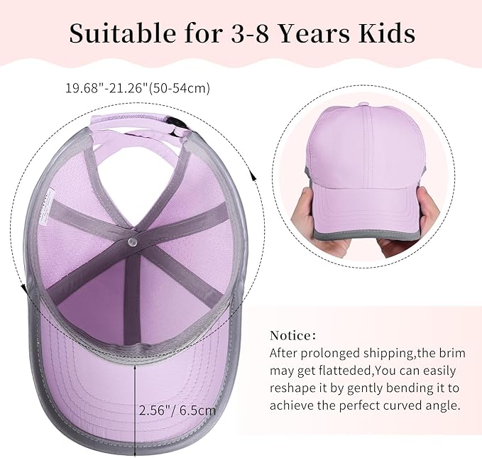 Little Girls Criss Cross Ponytail Hat Toddler Reflective Baseball Cap Kids Quick Dry Summer Sports Hats Age 3-8