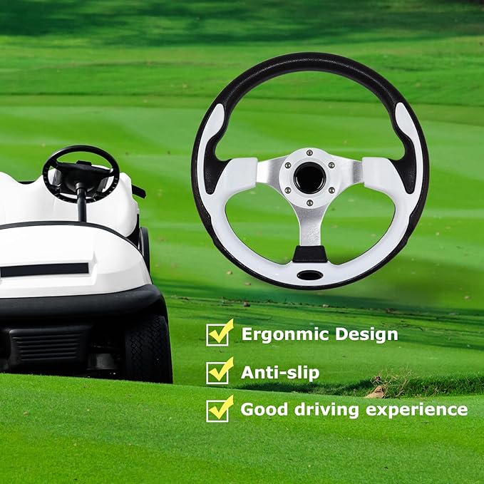 Golf Cart Steering Wheel, Skid Steering Wheel, Universal Golf Cart for Club Car EZGO RXV and for TXT, for Yamaha, for Precedent Tempo, for DS