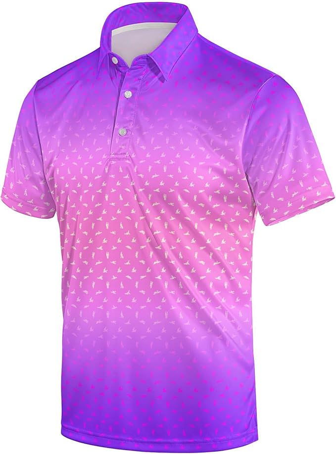 Golf Polo Shirts for Men Funny Print Short Sleeve Golf Shirts Performance Golf Polos