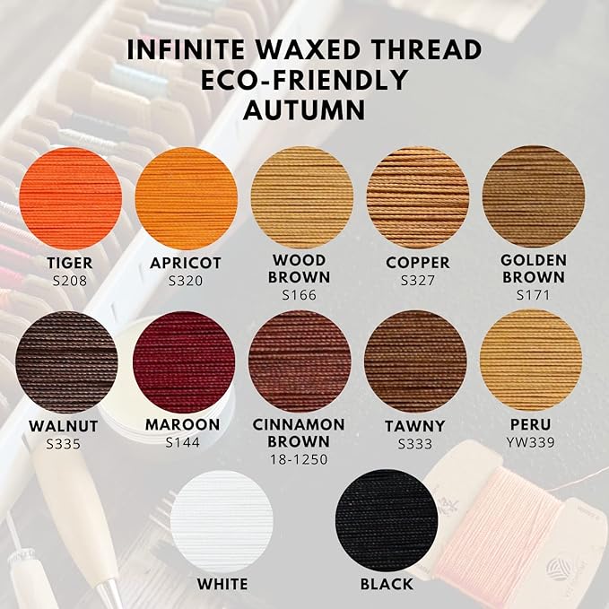 Bonded & Round Waxed Threads, 3-PLY Round Thread 12 Colors 384 Yards - Image 2