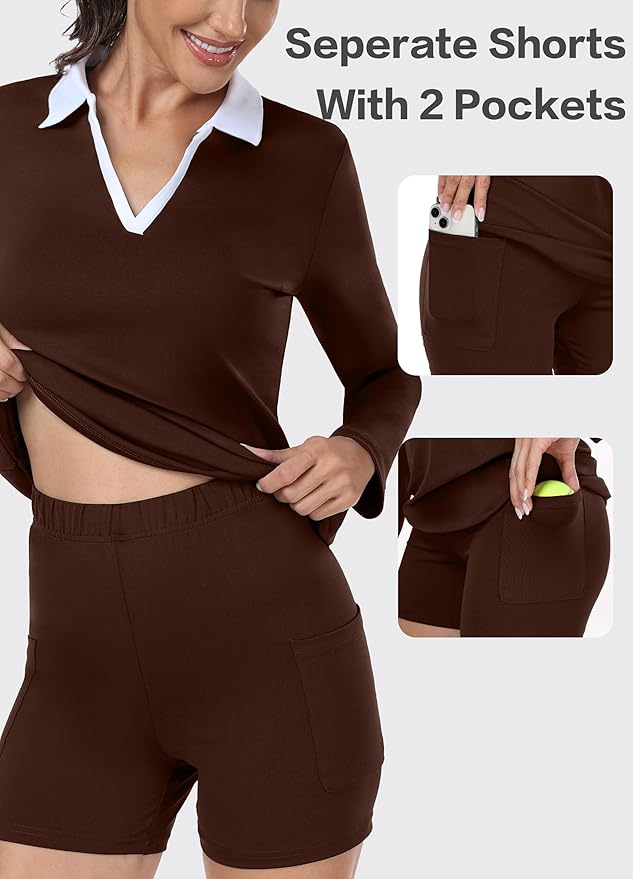 Hiverlay Golf Dresses for Women with Shorts and Pockets, V-Neck Short Sleeve Tennis Dress, Workout Athletic Dresses