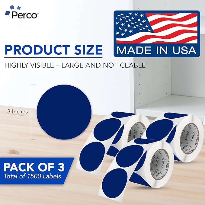 Perco Dark Blue 3-Inch Round Circle Dot Sticker Labels - Image 2