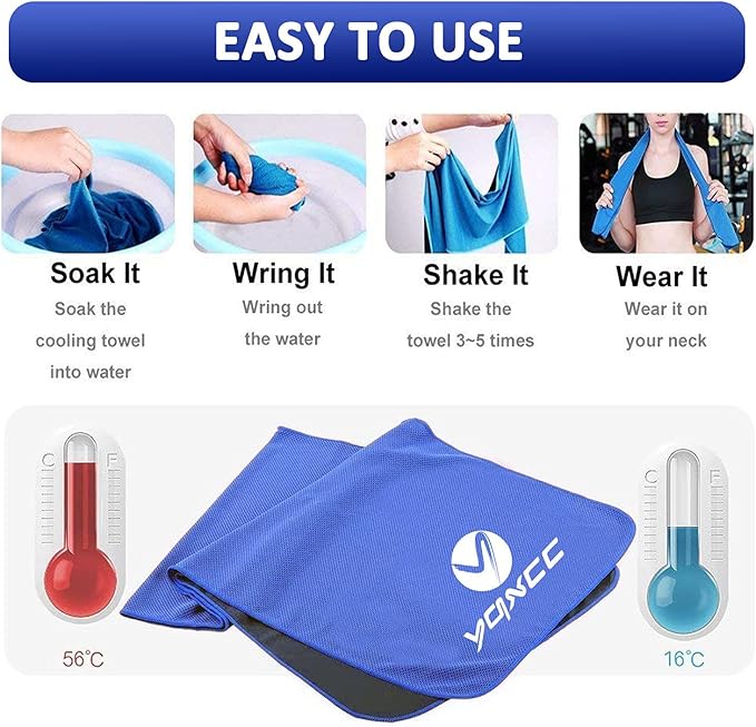 YQXCC Cooling Towels | 4 Pack 47"x12" | Ice Cool for Neck | Microfiber Soft Breathable Chilly | for Yoga, Sports, Golf, Gym, Camping, Running, Fitness, Workout & More Activities
