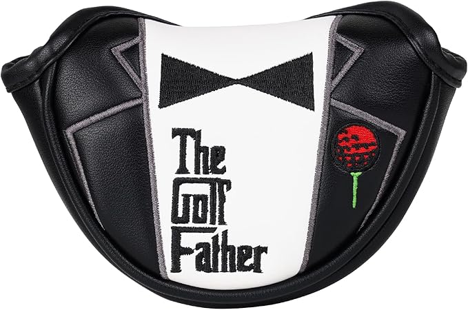 The Golf Father Funny Golf Club Covers, Driver Fairway Wood Hybrid Headcover, Mallet Putter Covers Blade Headcovers Putter Cover Magnetic, Black and White Color Iron Covers for Most Brands