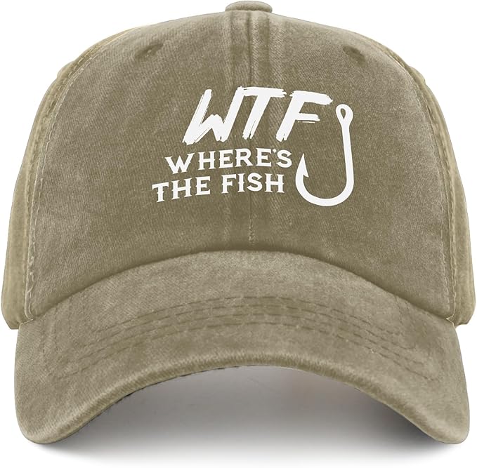 WTF Where's The Fish caps Funny Vintage Cotton Washed Baseball Caps Adjustable Low Profile Dad Hat