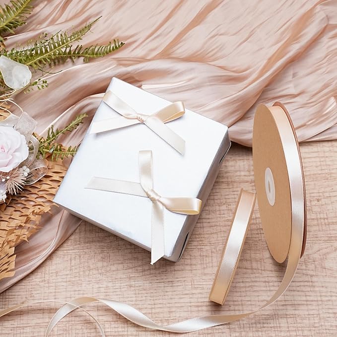 LaRibbons Nude Satin Ribbon 3/8 Inch 50 Yards Thin Luxury Double Faced Ivory - Image 2