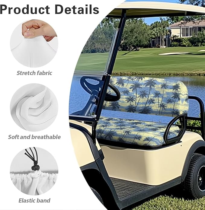 Suobstales Golf Cart Front and Rear Seat Cover Set for EZGO TXT RXV & Club Car DS 2 Passenger, Washable Bench Seat Covers Kit