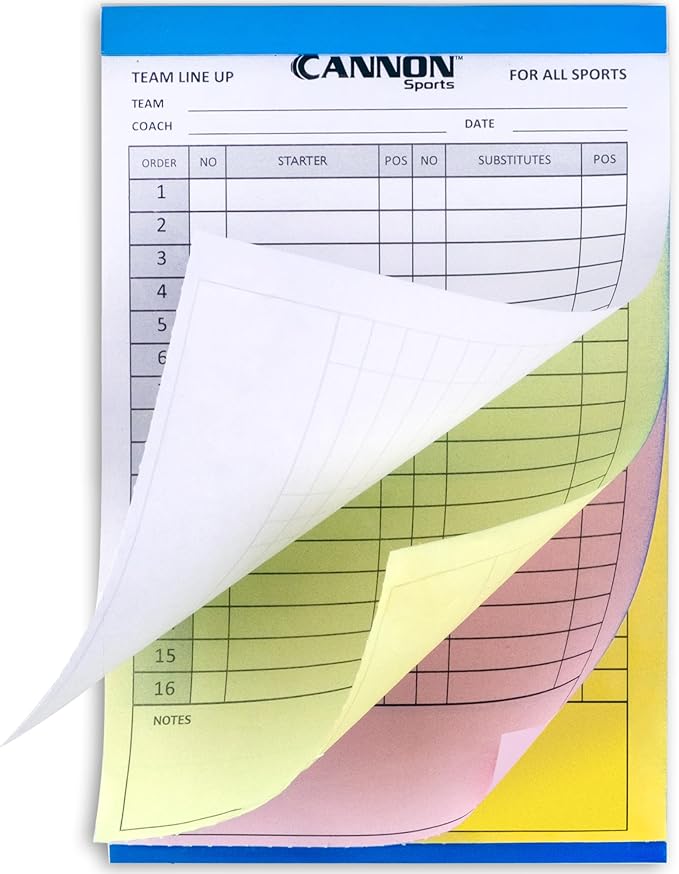 Cannon Sports Baseball Softball Lineup Cards - 36 Games, 16 Player Roster, 4-Part Carbon Copies - Lineup Sheets for Baseball/Softball