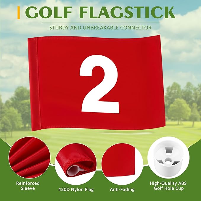 Golf Flag Stick 6ft, 3 Set Putting Green Flags with Hole Cup & Flagstick, Numbered Pin Flags for Backyard Yard Driving Range Chipping Green, Practice Accessories Gift for Men(Red)