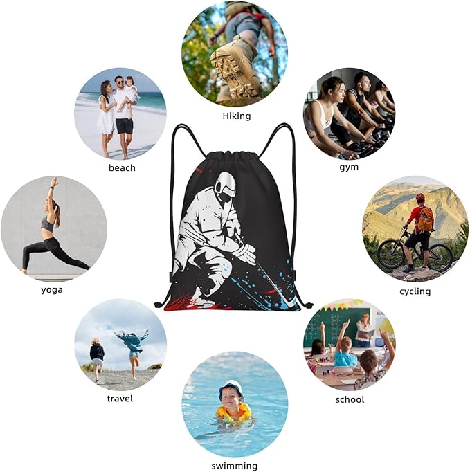 Sports-Themed Drawstring Bags with Printing a Playing Hockey Man Pattern, Kids Adults Drawstring Backpack Casual Knapsack Unisex, Black Shoulders Rucksack Bags for Gym Travel Swimming Yoga, Medium