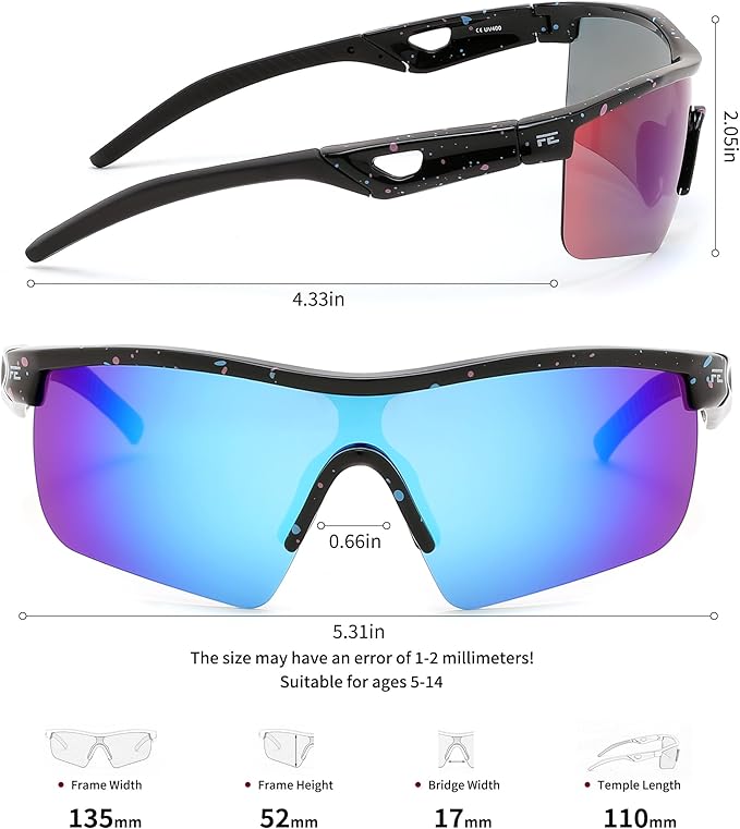 FEISEDY Kids Teens Baseball Polarized Sunglasses Sports TR90 Frame Boys Girls Cycling B2454