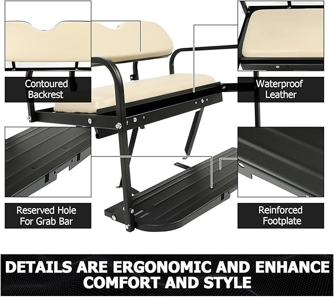 ECOTRIC Golf Cart Rear Flip Seat Kit Compatible with 2007-2016 Yamaha Drive G29 Flip Folding Down Steel+Leather Rear Seat Golf Cart Beige