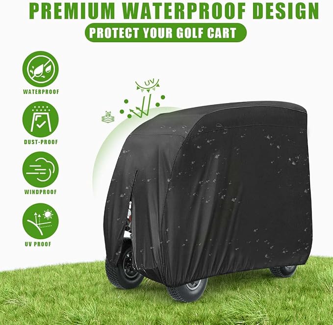 KISEER 4 Passenger 420D Waterproof Golf Cart Cover fits EZ GO Club Car Yamaha, Sunproof Dustproof