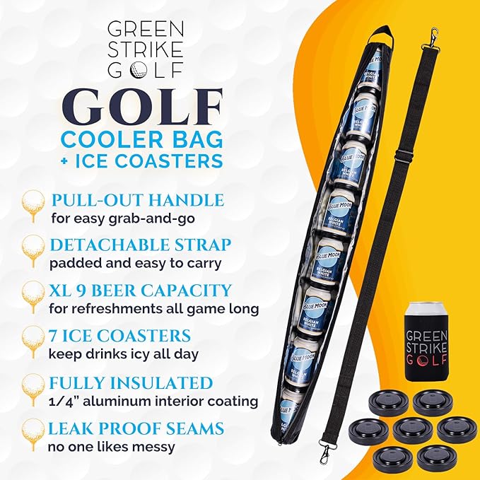 9 Can Insulated Golf Beer Sleeve with 7 Ice Pack Coolers - 8mm Thick Insulation Keeps Drinks Cold and Leak Proof Zipper – Customer-Favorite Golfing Gifts & Golf Bag Accessories