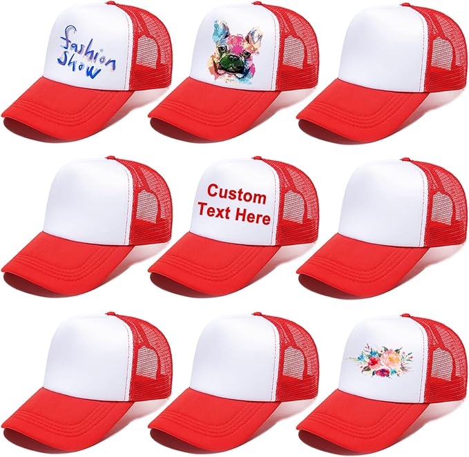 Echolife 9 Pack Sublimation Blanks Baseball Cap Adjustable Polyester Mesh Cap Trucker Hats for Adults Kids Youth