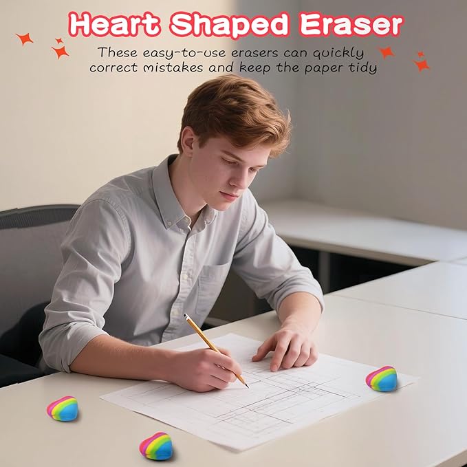 AmoreAngel Crafts 16 Pcs Heart Shaped Erasers，Pencil Erasers，Easy to Hold - Image 5