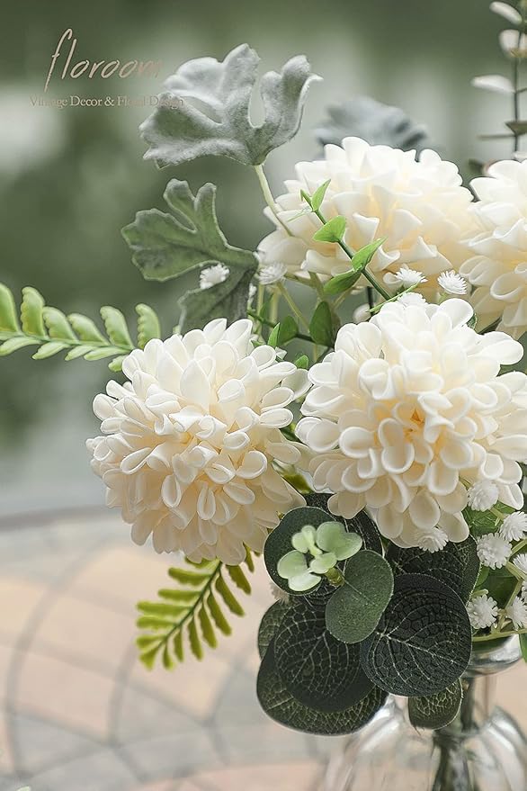 Floroom Artificial Dahlia Flowers 25pcs Real Looking Cream Foam Fake Roses - Image 4
