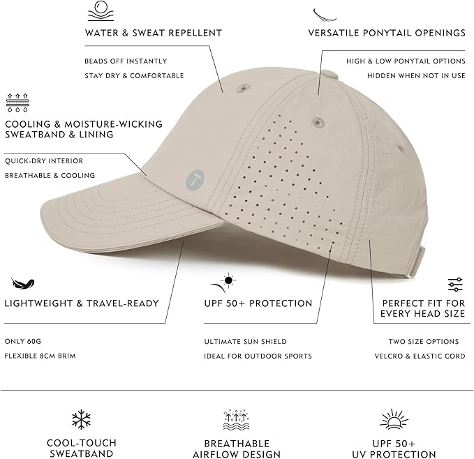 TOP-EX UVCOOLIX™ Cooling High Ponytail Everyday Sports Hat for Women, Breathable Running Golf Walking, UPF 50+ Foldable