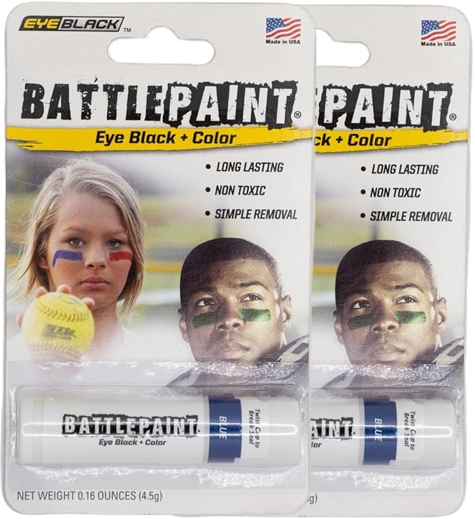 EyeBlack BattlePaint – Bright Colored Under Eye Black Grease for Pro Athletes and Super Fans – Baseball, Softball, Football – 2 Sticks