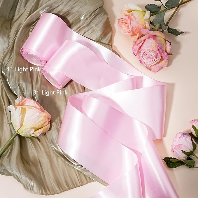 LaRibbons Light Pink Satin Ribbon 4 Inch 10 Yards Double Faced Luxury Light - Image 4