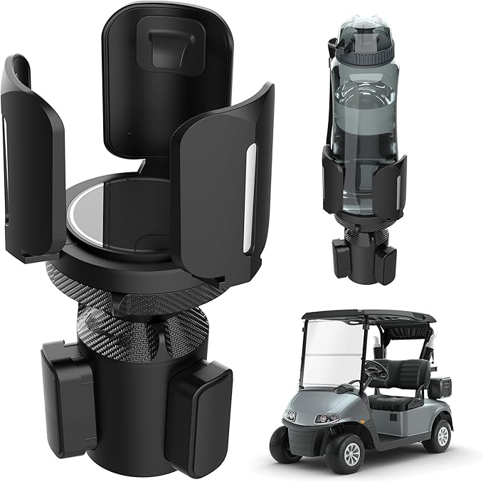 Universal Golf Cart Cup Holder Expander, Adjustable Base & Holder for 1lb Tank, Various Sized Water Bottles & Tumblers, Compatible with EZGO, Club Car, Yamaha, Golf Cart Accessories