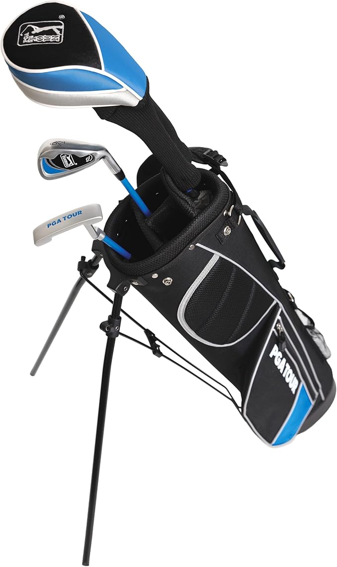 PGA Tour Youth Golf Club Set for Ages 5-15+ (3’5”-5’10”), Right and Left-Handed Kids Golf Sets – Beginner Junior Golf Clubs with Lightweight Stand Bag, Mallet Putter, Hybrid, Driver