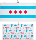 Pin Hunters Microfiber Golf Towel | Premium Waffle Towel with Clip | Large 31"×15.5" Towel for Golf Bags | Fun Gift for Wife | Stylish Golf Gear (Chicago Flag)