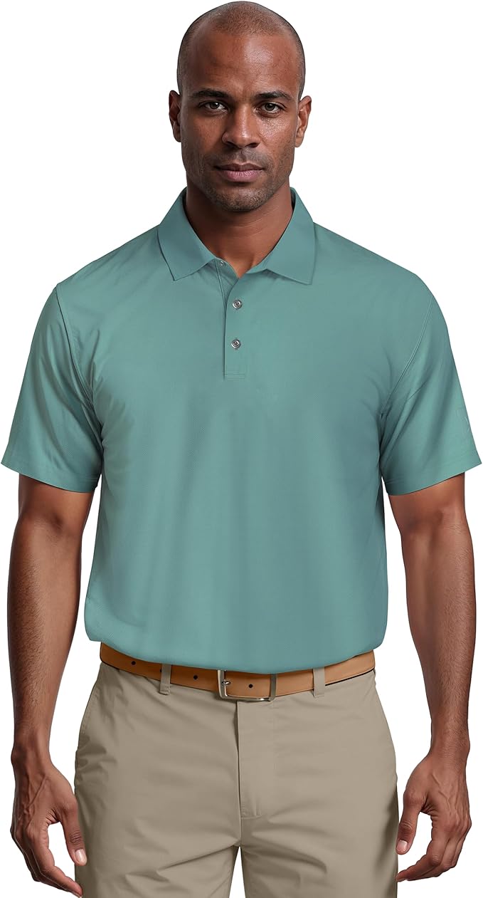 PGA TOUR Men's Airflux Solid Mesh Short Sleeve Golf Polo Shirt