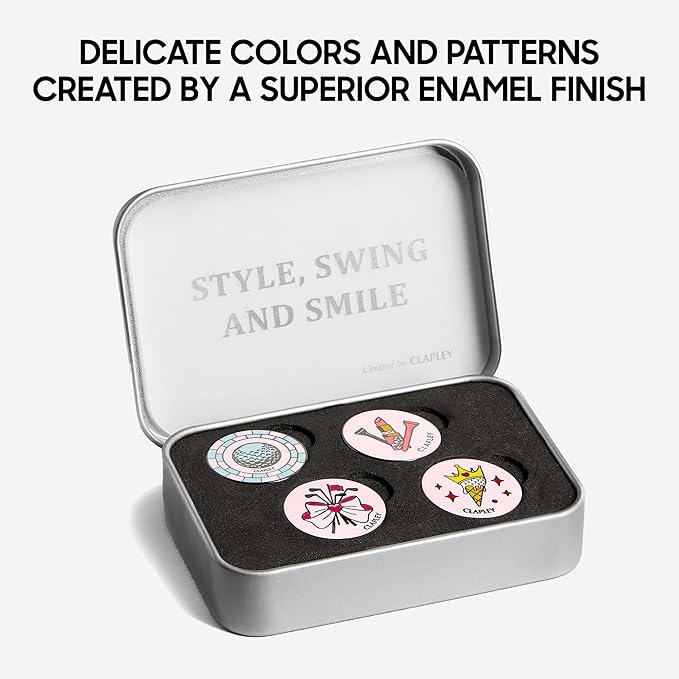 Clapley Ball Markers, Premium Gift Box Set for Golfer, 4pcs Stainless Steel & Oven-Cured Enamel, Eye-catching & Easy to spot, Pair with Magnetic Glove & Clip