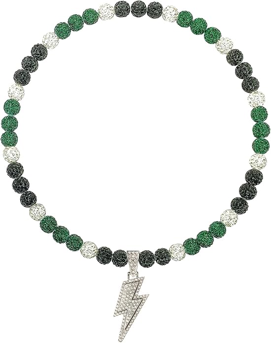 Baseball Necklace for Men 16/18/20 Inch Bling Ice Collection Lightning Bolt Pendant Necklace for Women Rhinestone Clay Beaded Discoball Accessories Gifts for Baseball Team Players Lovers