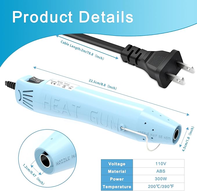 Heat Gun for Crafting, Mini Hot Air Gun Tool for Epoxy Resin, Shrunk Wrapping - Image 7