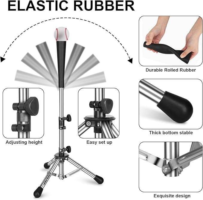 Baseball Tee Batting Tee Softball Tee Portable Travel Hitting Tee,Easy Adjustable Height,Stable Tripod Stand