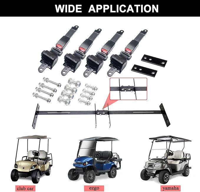 Golf Cart Retractable 42" Seat Belts with Belt Bracket Kit for Yamaha Club Car DS Precedent EZGO TXT RXV