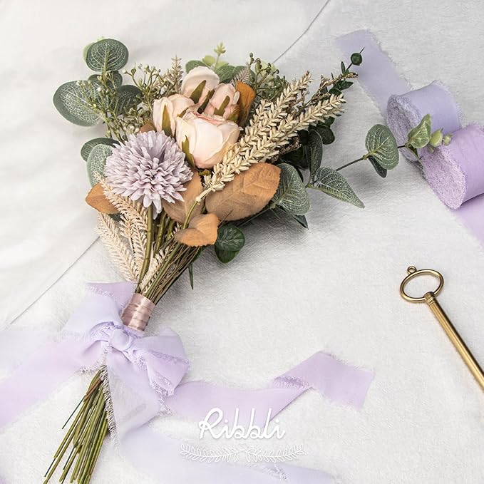 Ribbli Lavender Chiffon Silk Ribbon, 1-1/2 inch x 20 Yard, Handmade Fringe - Image 5