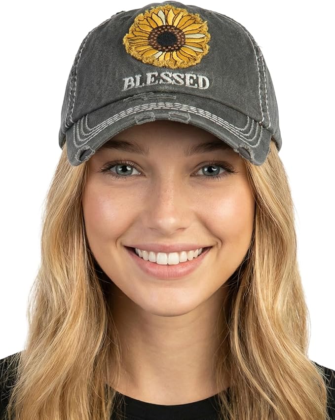 Funky Junque Distressed Vintage Baseball Cap - Embroidered Patch Women's Hat - Holiday, Lifestyle & Patriotic Designs