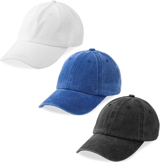 MEINICY 3 Packs Washed-Cotton Plain Baseball Cap, Vintage Adjustable Dad Hats Gift for Men/Women,Unstructured