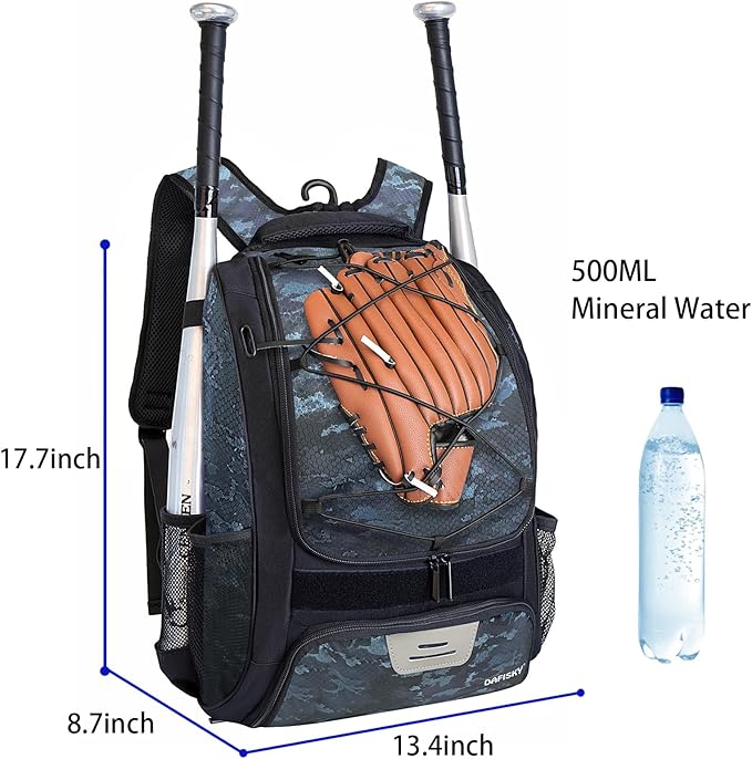 DAFISKY Baseball Bag Softball Backpack - Youth Adult T Ball Bat Equipment Bag with Bat Helmet Holders, Shoe Compartment