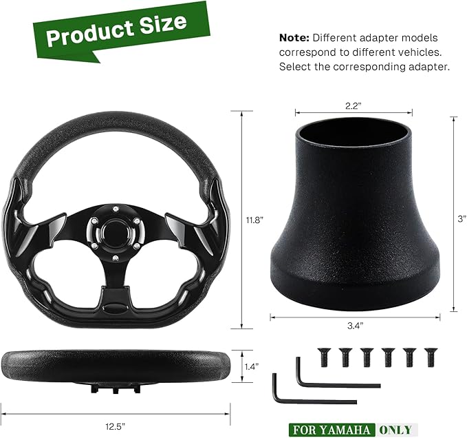 Golf Cart Accessories Steering Wheel D-bottom and Golf Adapter for YAMAHA Golf Carts Adapter Skid-black