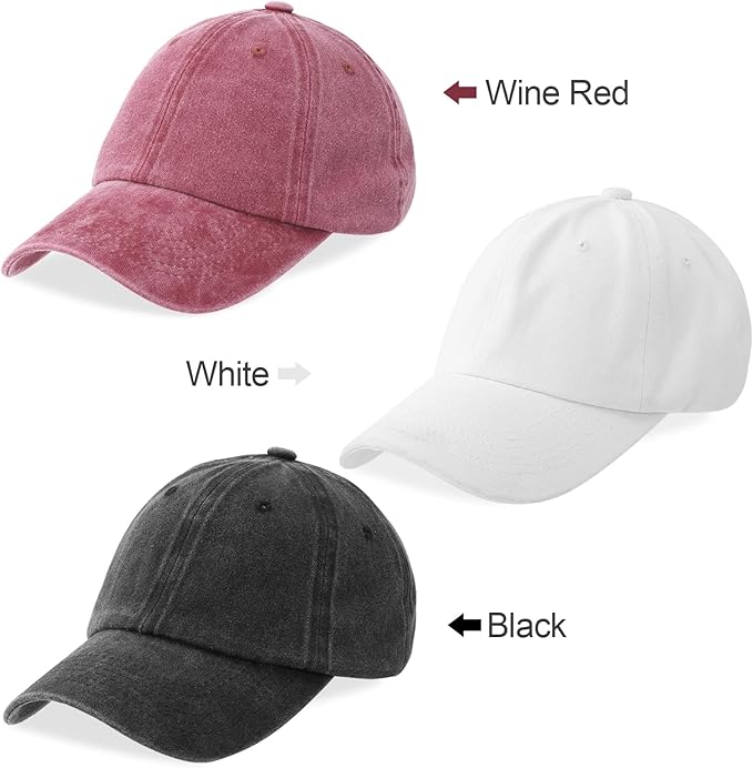 MEINICY 3 Packs Washed-Cotton Plain Baseball Cap, Vintage Adjustable Dad Hats Gift for Men/Women,Unstructured
