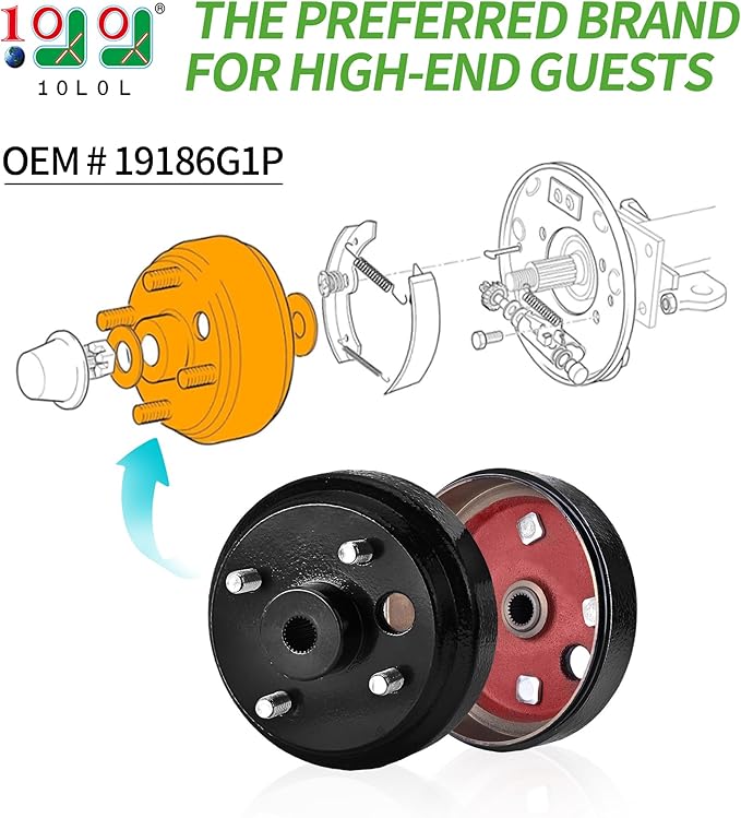 Golf Cart Brake Drum Hub Assembly for EZGO TXT PDS 1982-up Electric & 1982-1993 2-Cycle Gas, Replace OEM# 19186G1P