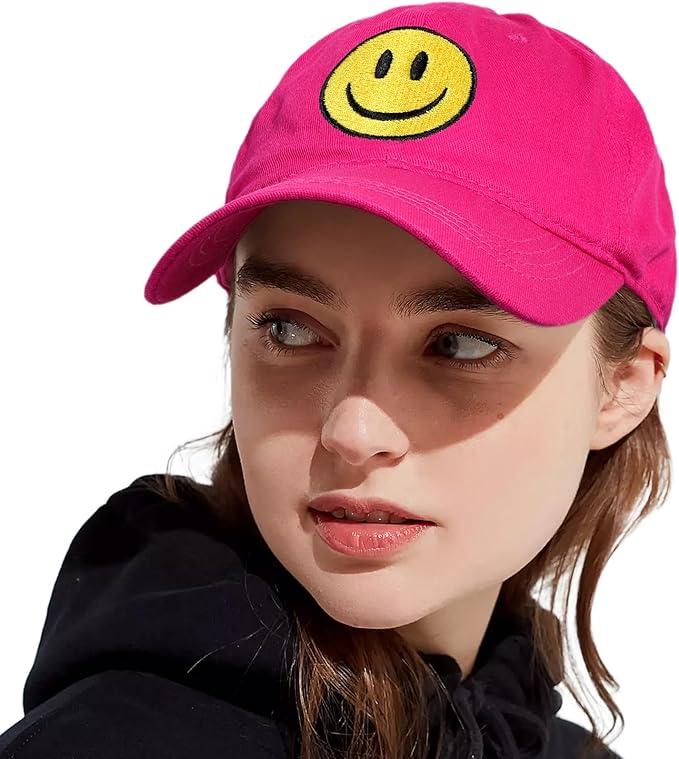 Smile Face Baseball Cap for Women Men Cute Baseball Caps Unstructured Cotton Dad Hat