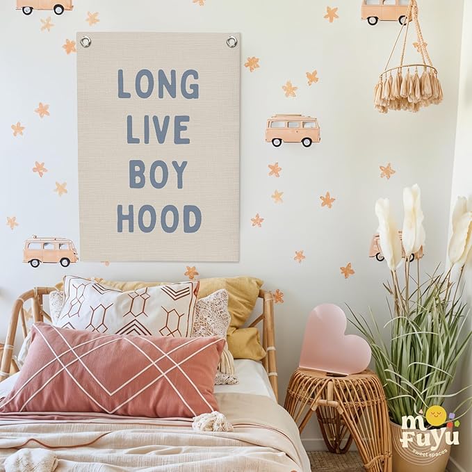 Blue Long Live Boyhood Linen Canvas Banner, Boy Room Decor, Nursery Playroom - Image 7